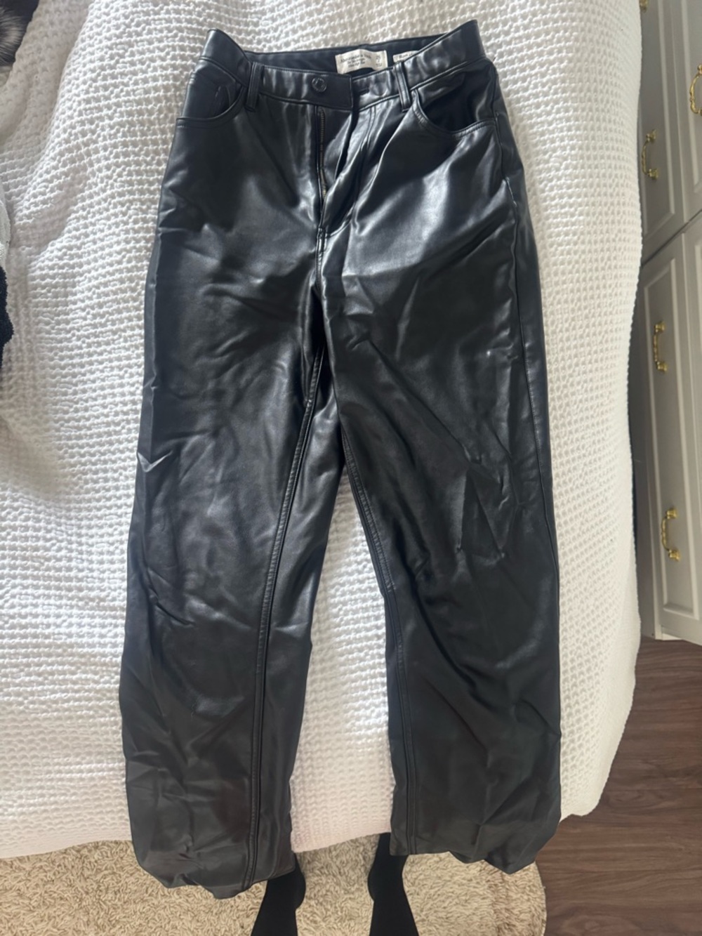 Abercrombie & Fitch Black Faux Leather Straight Leg Pants